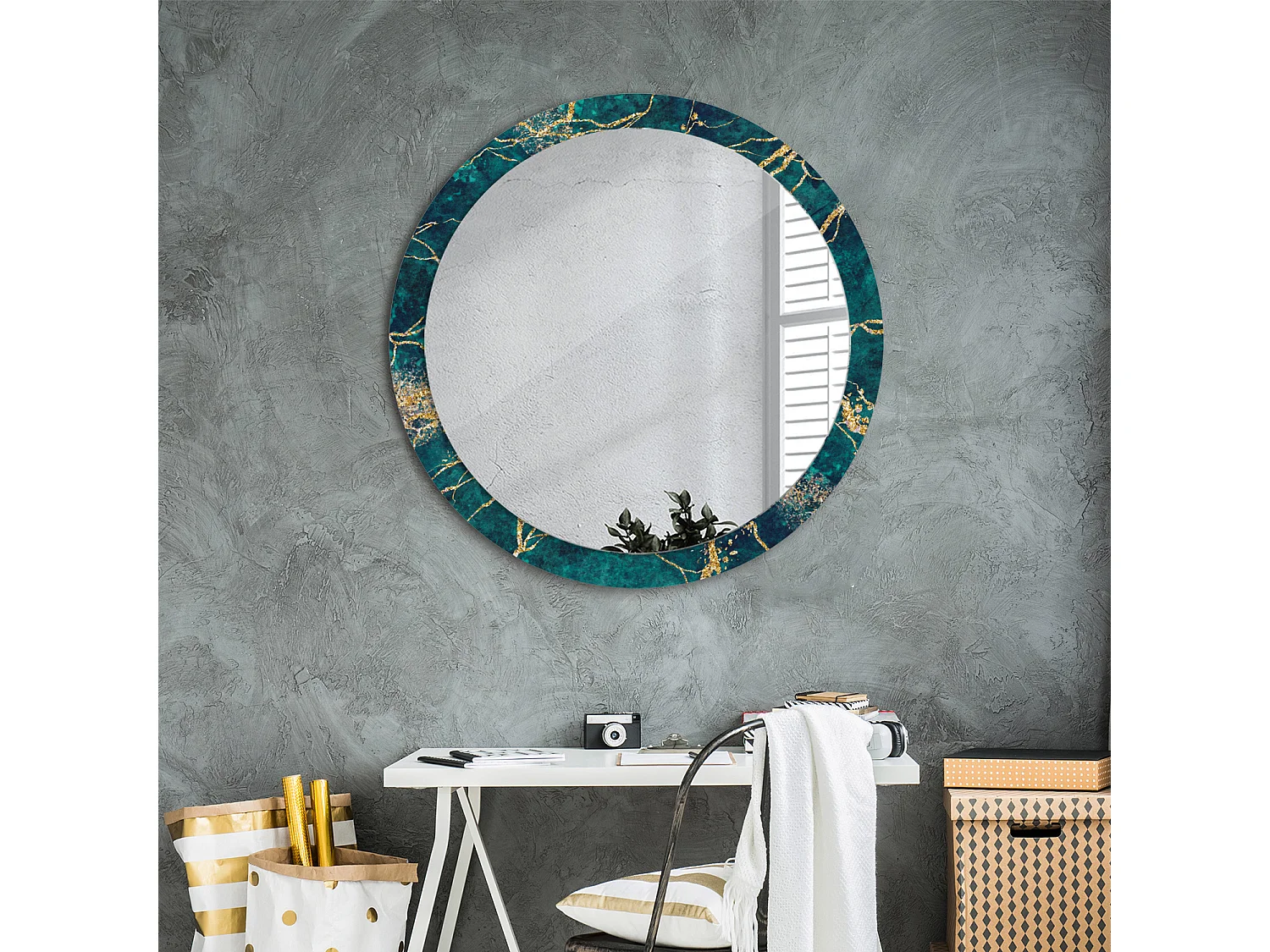 Miroir rond décoratif - Marbre vert - 90 cm