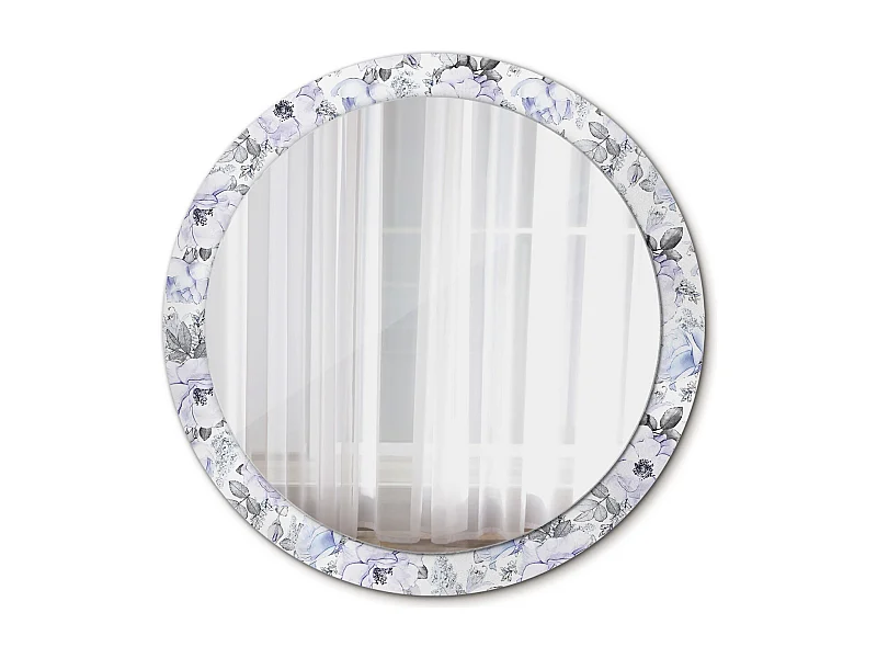 Runder dekorativer Spiegel - Blaue Rosen - 90 cm
