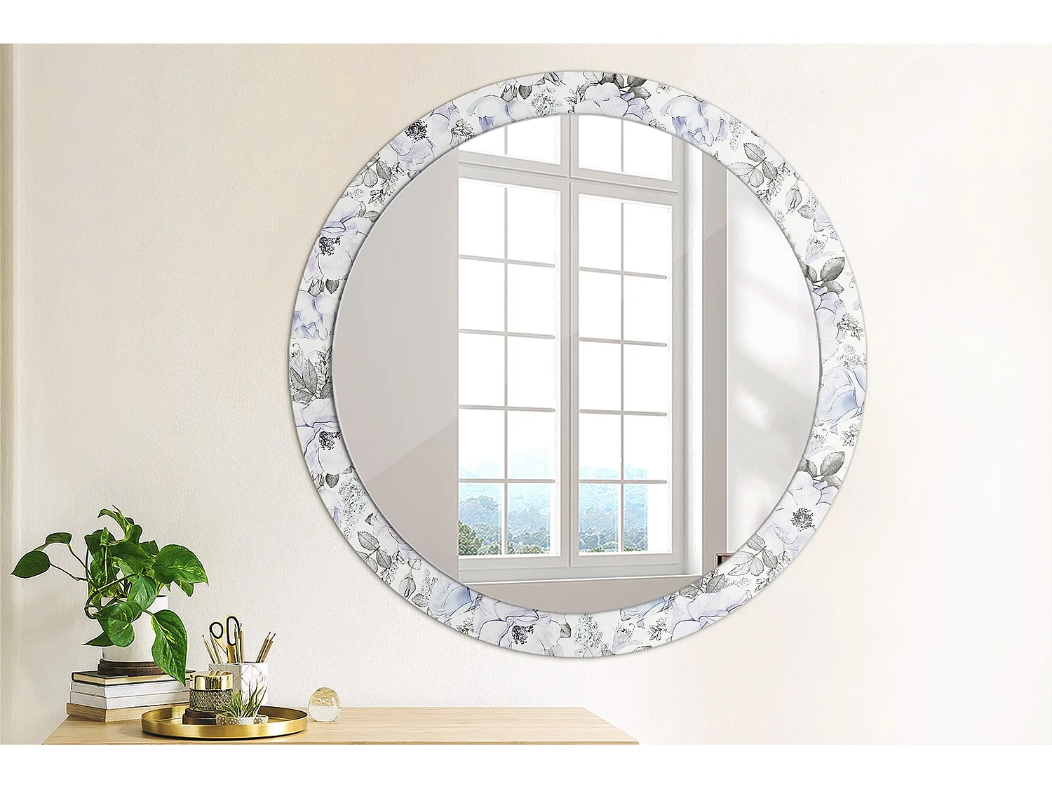 Specchio rotondo decorativo - Rose blu - 90 cm