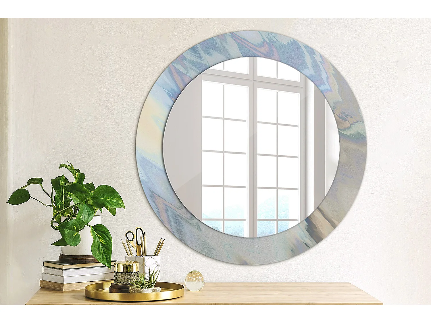 Decoratieve ronde spiegel - Abstracte golven - 60 cm