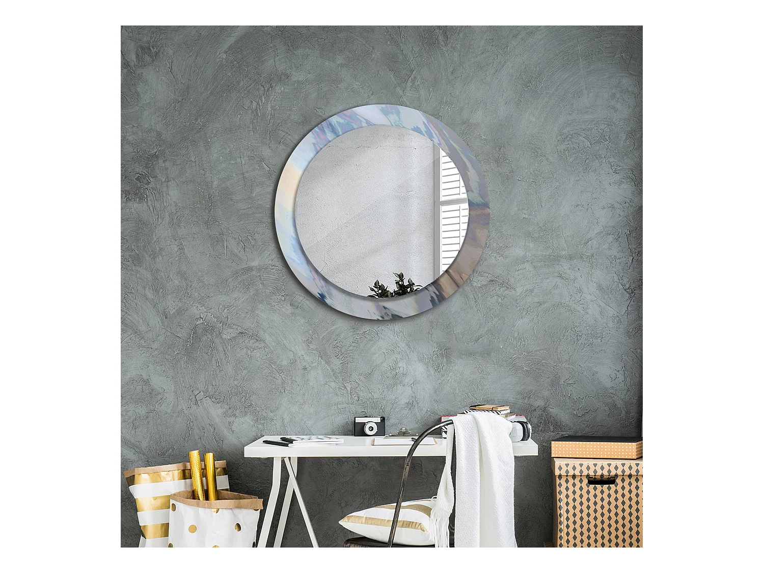 Miroir rond décoratif - Vagues abstraites - 70 cm
