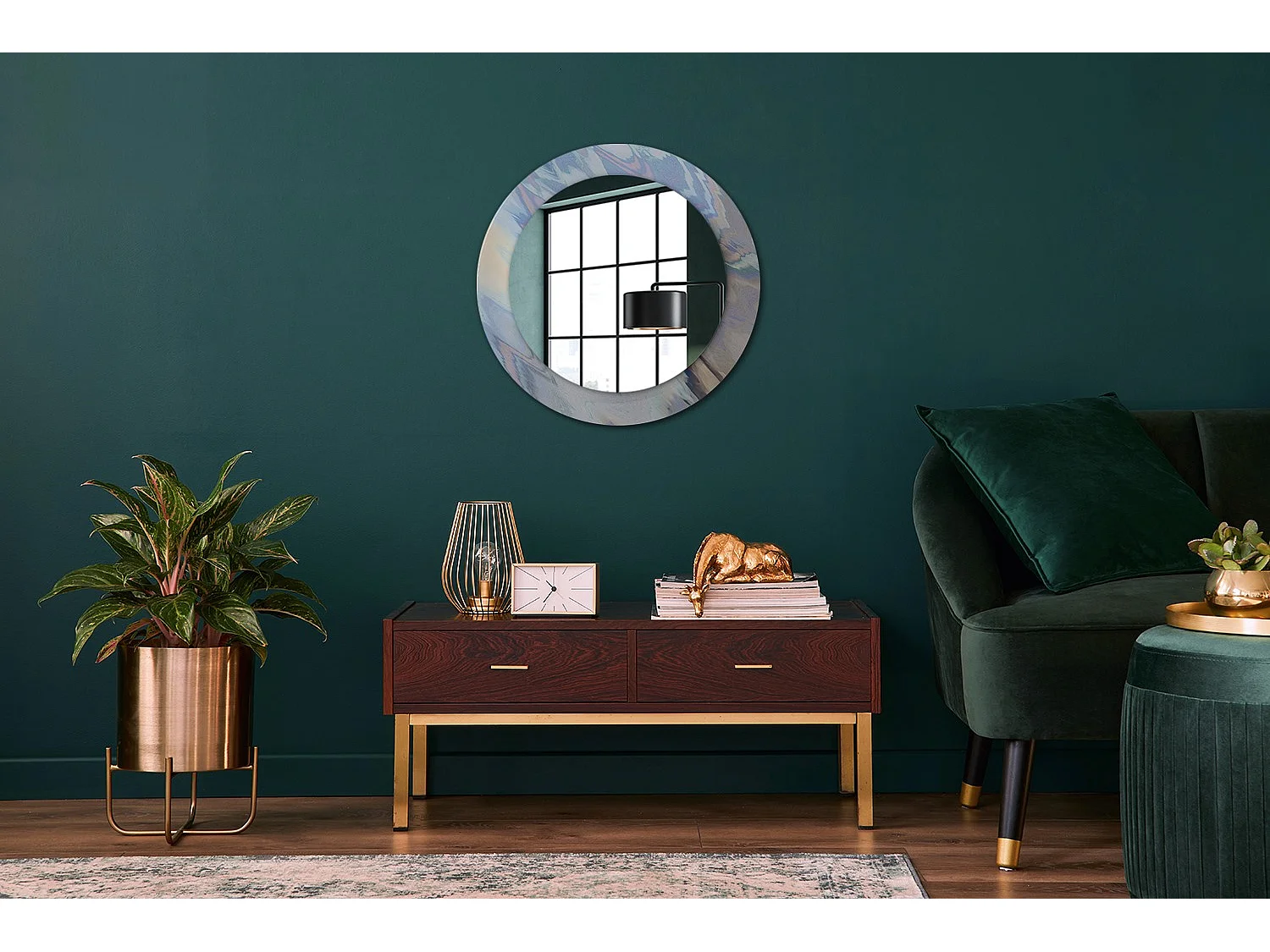 Decoratieve ronde spiegel - Abstracte golven - 60 cm