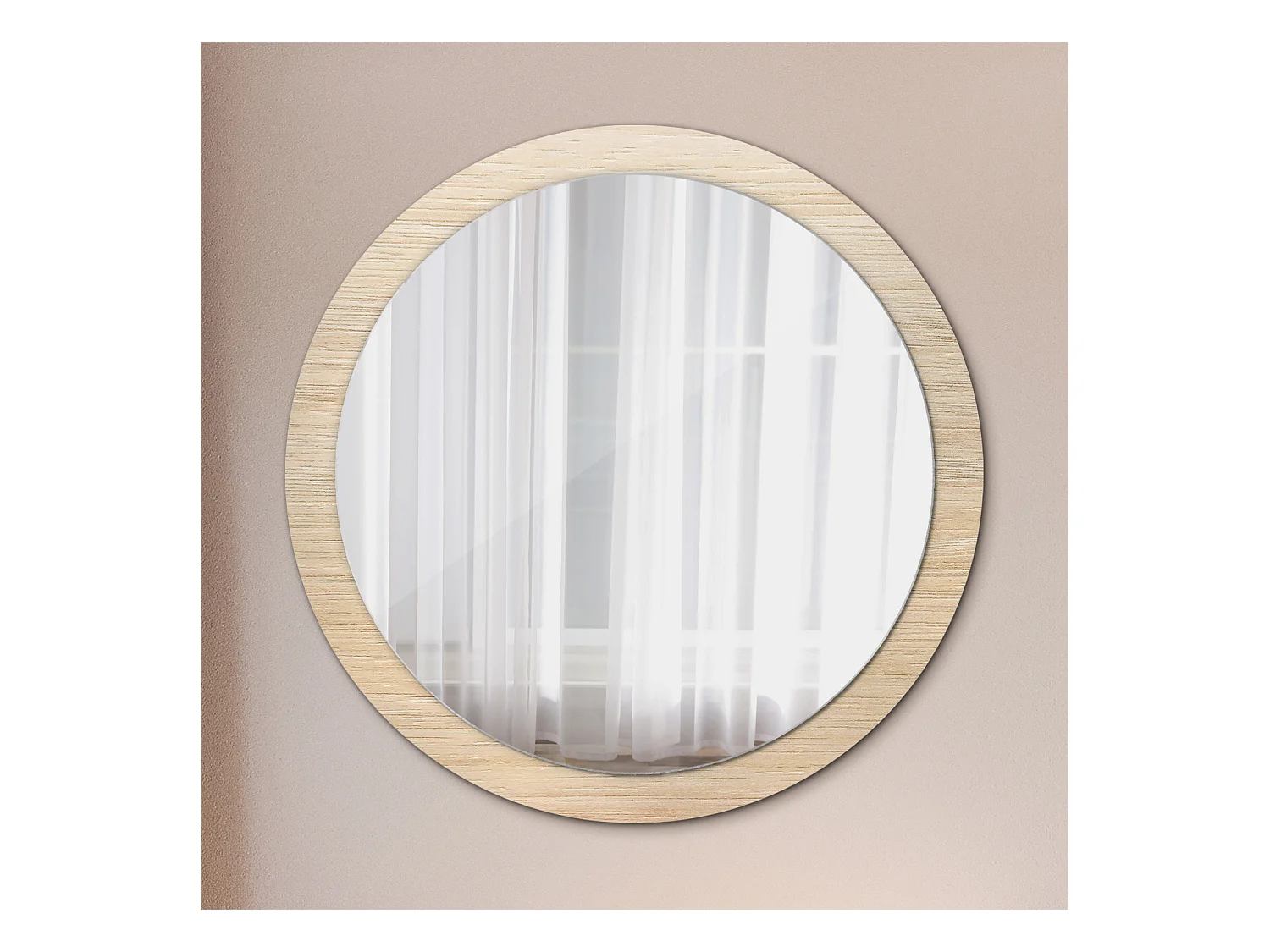 Runder dekorativer Spiegel - Helles Holz - 100 cm