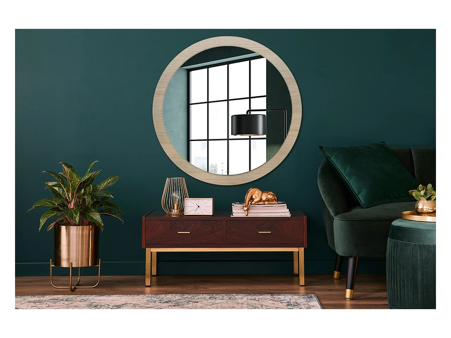 Runder dekorativer Spiegel - Helles Holz - 100 cm