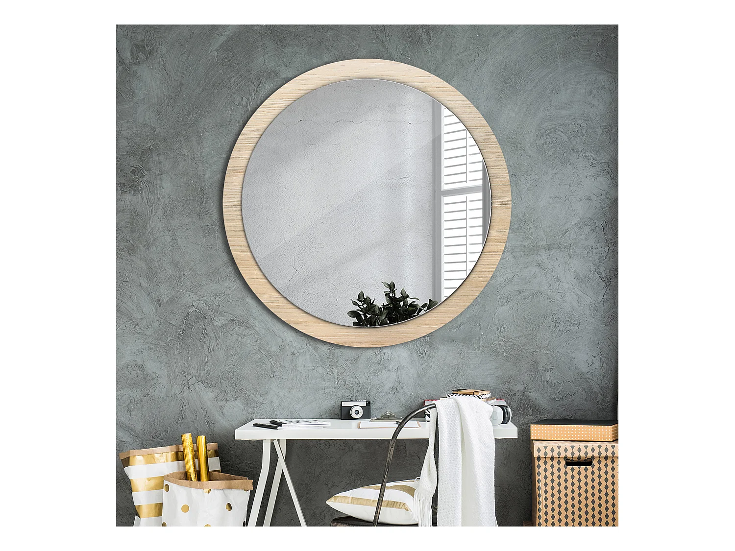 Runder dekorativer Spiegel - Helles Holz - 100 cm