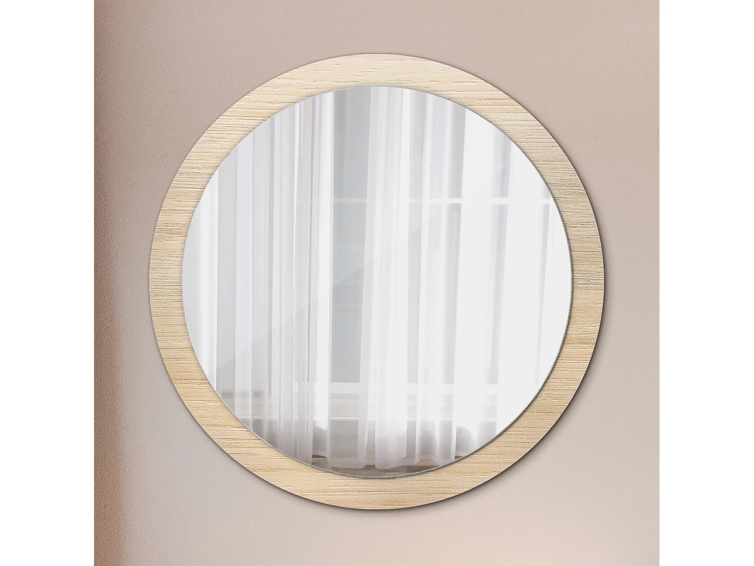 Miroir rond décoratif - Bois clair - 100 cm