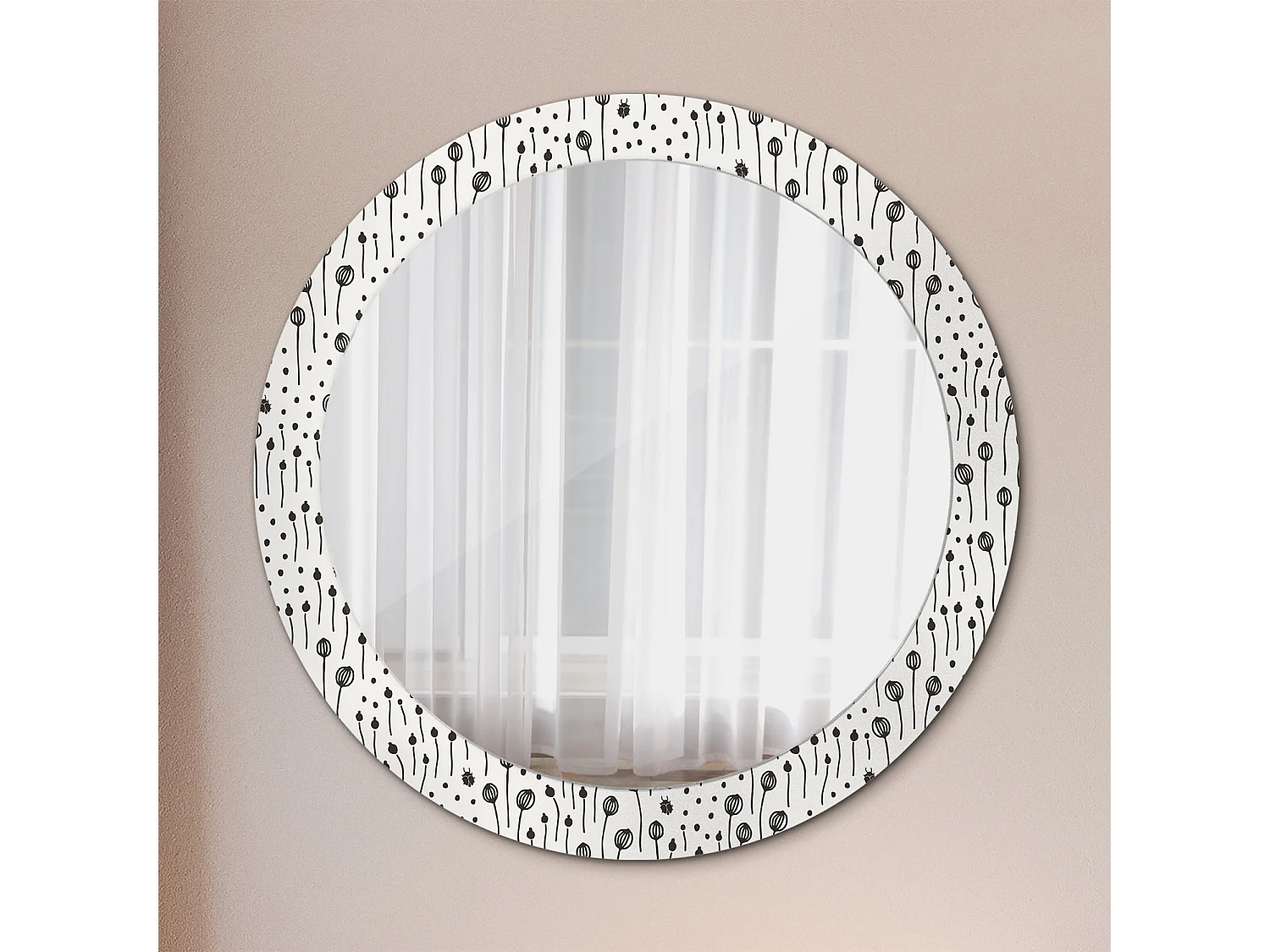 Miroir rond décoratif - Dessin floral - 80 cm