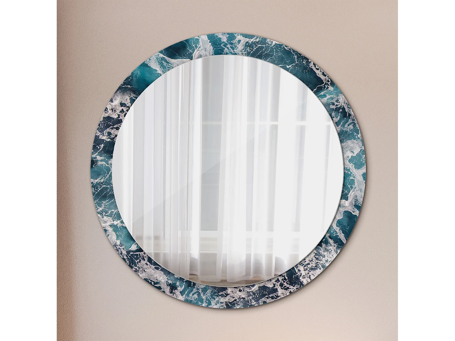 Decoratieve ronde spiegel - Ruwe zee - 90 cm