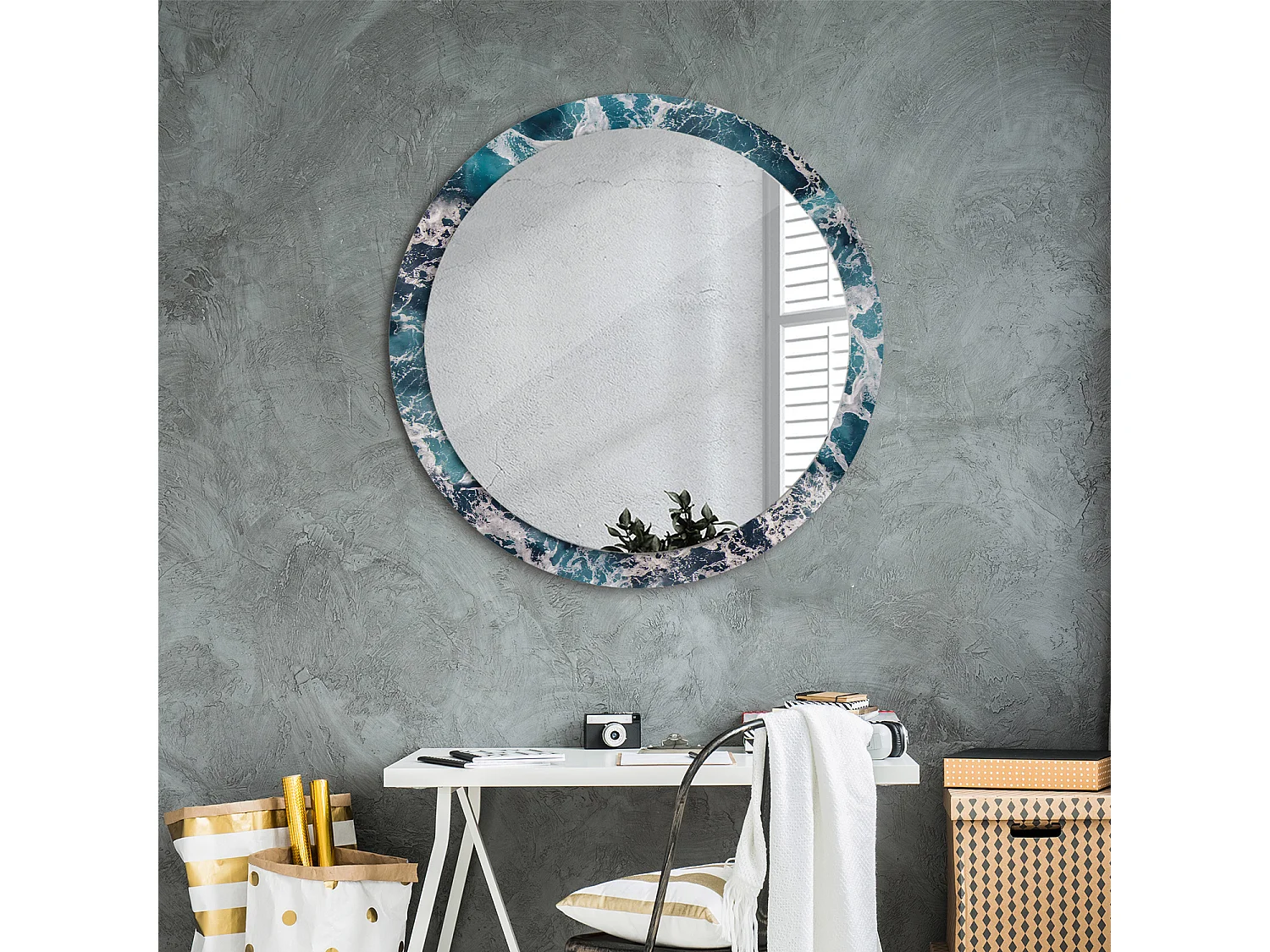 Decoratieve ronde spiegel - Ruwe zee - 90 cm