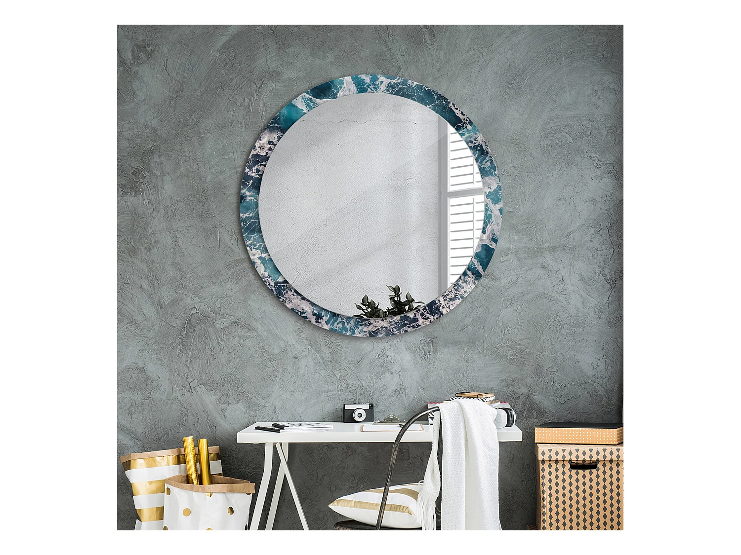 Miroir rond décoratif - Mer agitée - 90 cm