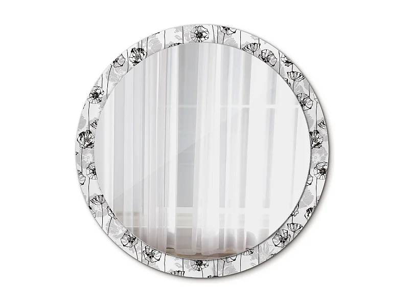 Miroir rond décoratif - Fleurs de coquelicots - 100 cm