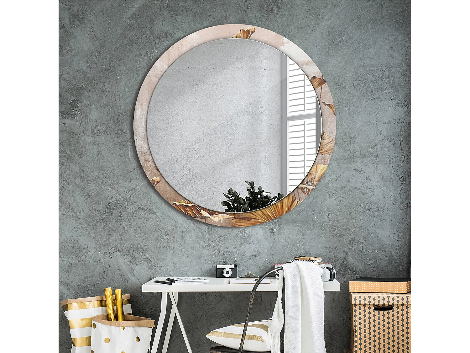 Miroir rond décoratif - Feuilles de Bohème - 100 cm