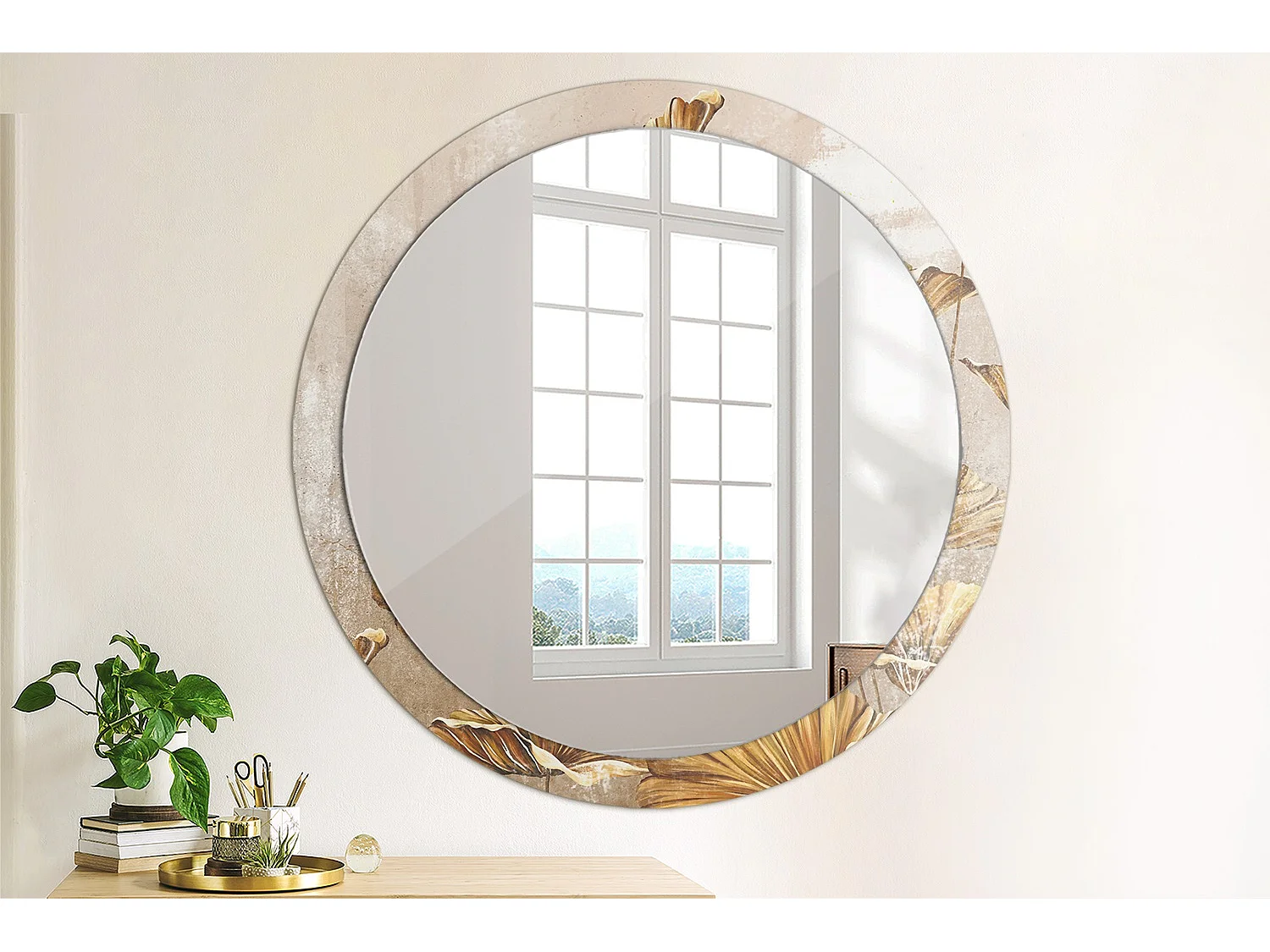 Miroir rond décoratif - Feuilles de Bohème - 100 cm
