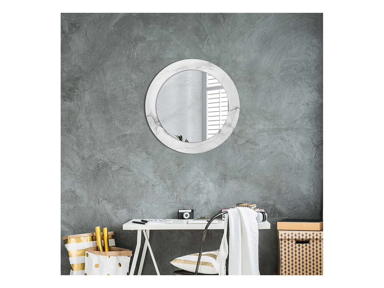 Runder dekorativer Spiegel - Weißer Marmor - 60 cm