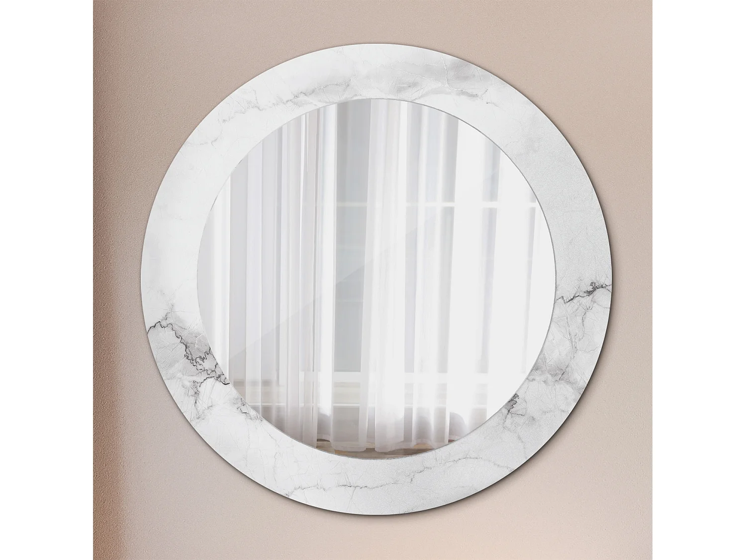 Miroir rond décoratif - Marbre blanc - 60 cm
