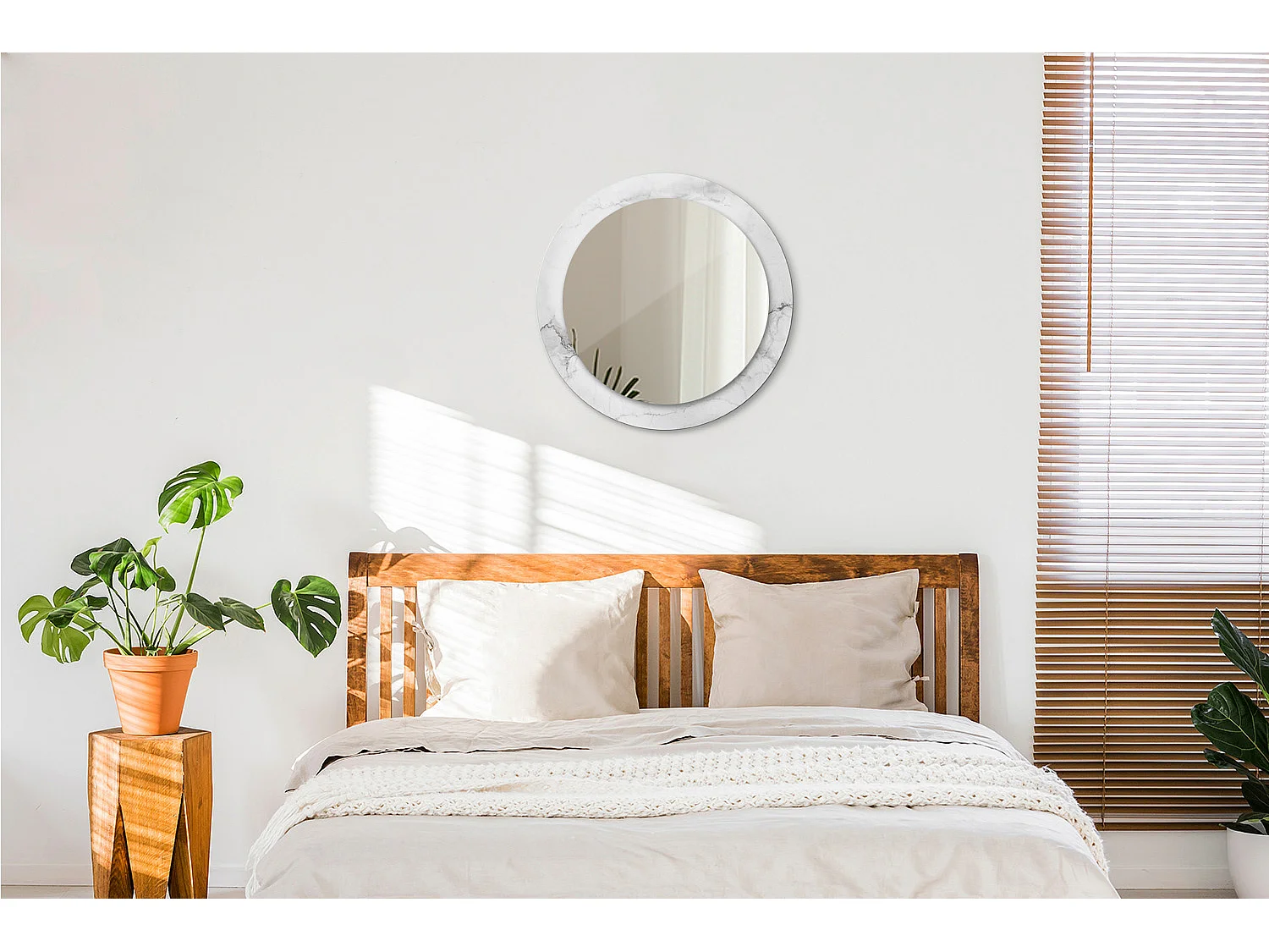 Miroir rond décoratif - Marbre blanc - 60 cm