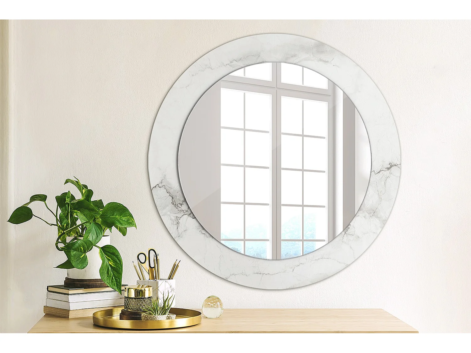 Miroir rond décoratif - Marbre blanc - 60 cm