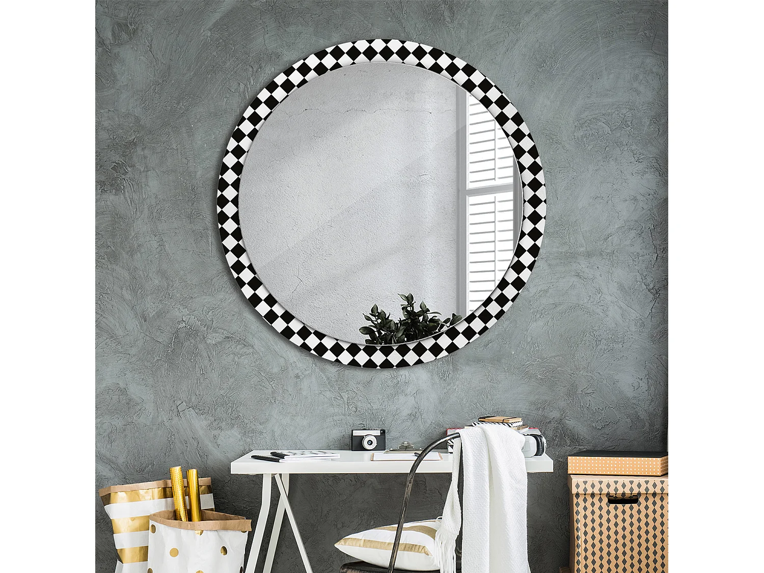 Miroir rond décoratif - Bureau d'échecs - 100 cm