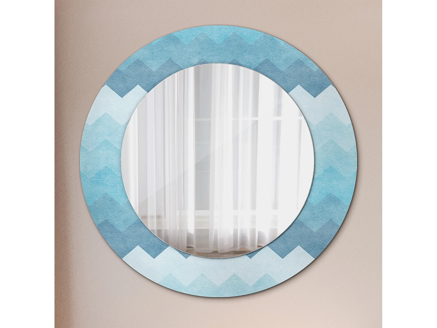 Runder dekorativer Spiegel – Blue Chevron – 50 cm