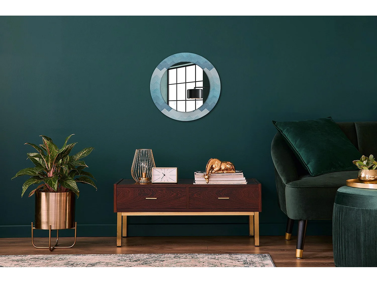 Runder dekorativer Spiegel – Blue Chevron – 50 cm