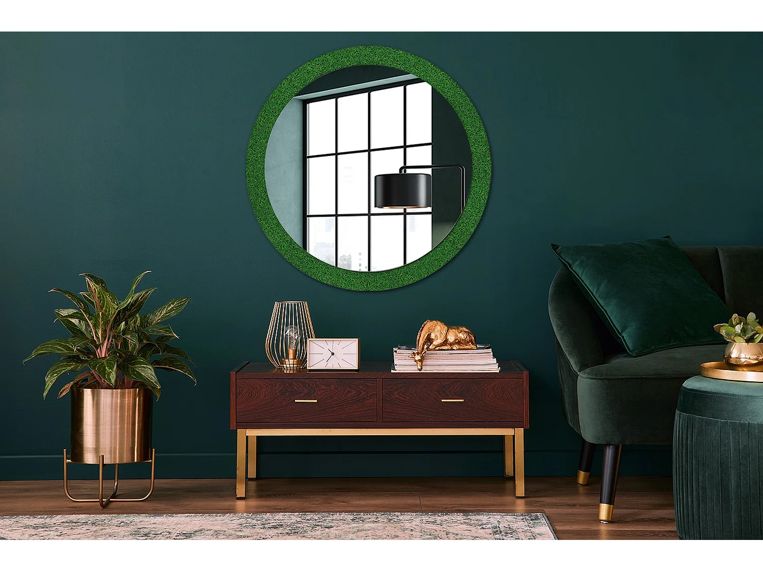 Miroir rond décoratif - Herbe verte - 90 cm