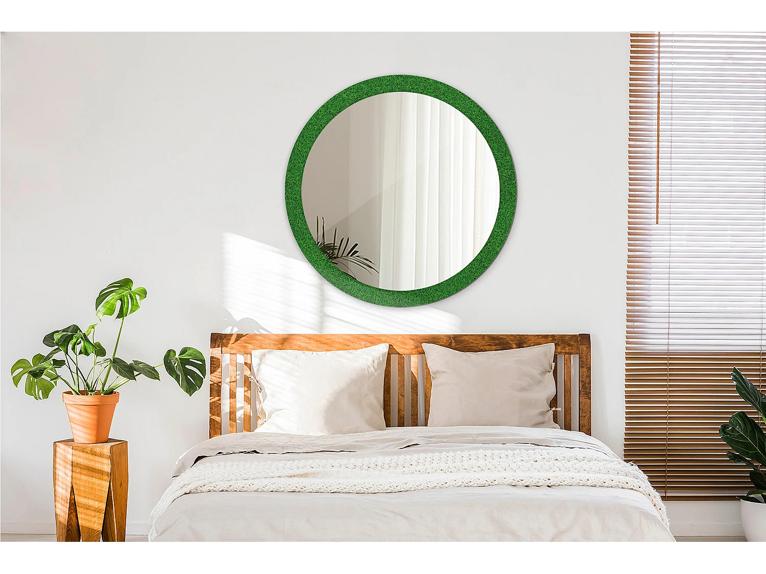Miroir rond décoratif - Herbe verte - 90 cm