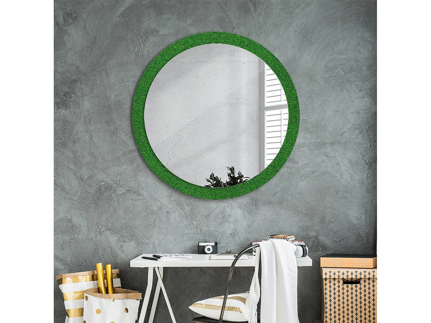 Miroir rond décoratif - Herbe verte - 90 cm