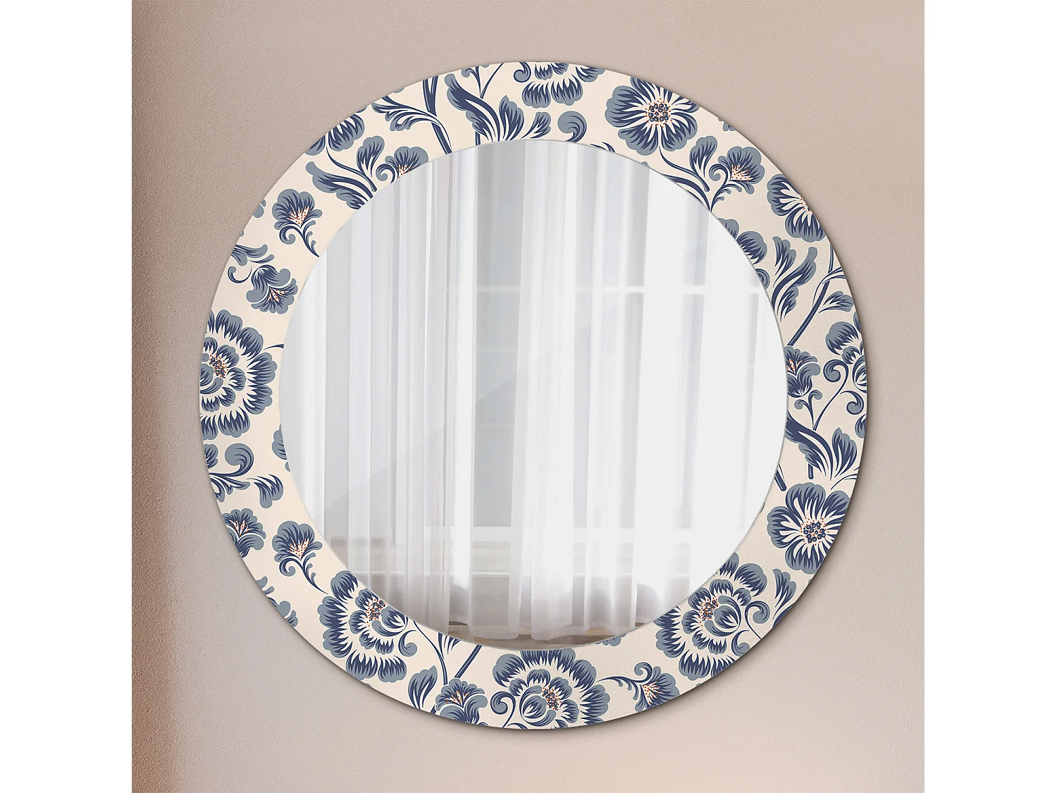 Miroir rond décoratif - Motif floral - 70 cm