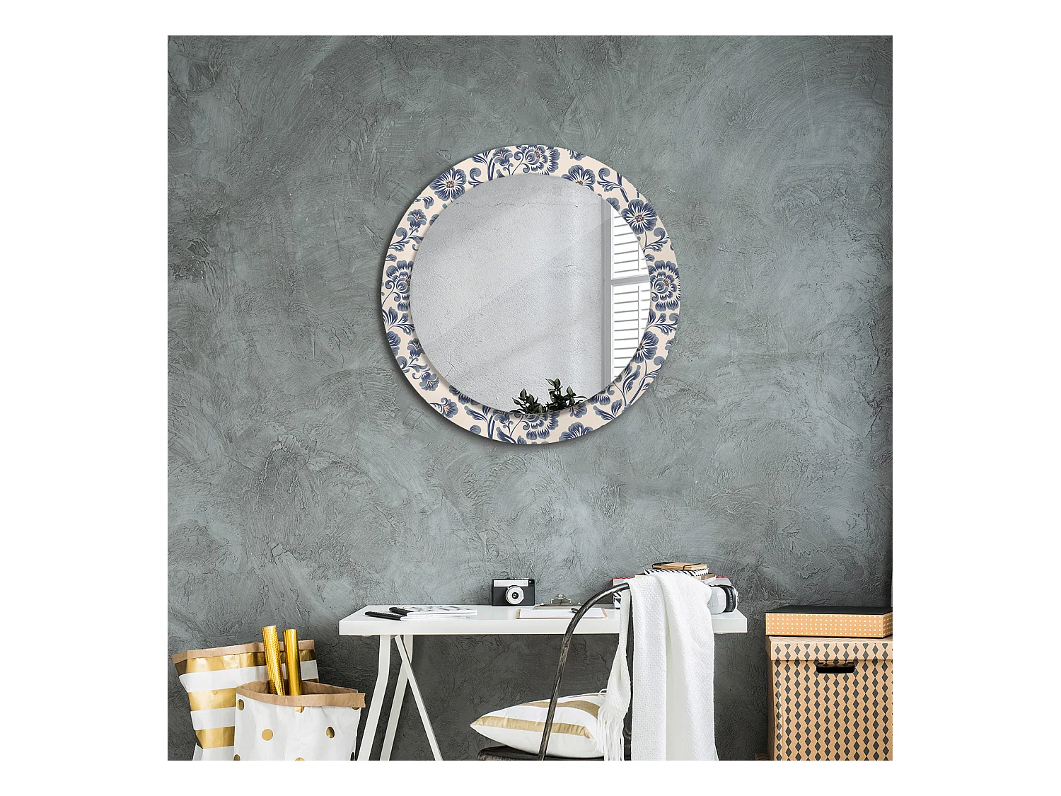 Specchio rotondo decorativo - Motivo floreale - 60 cm
