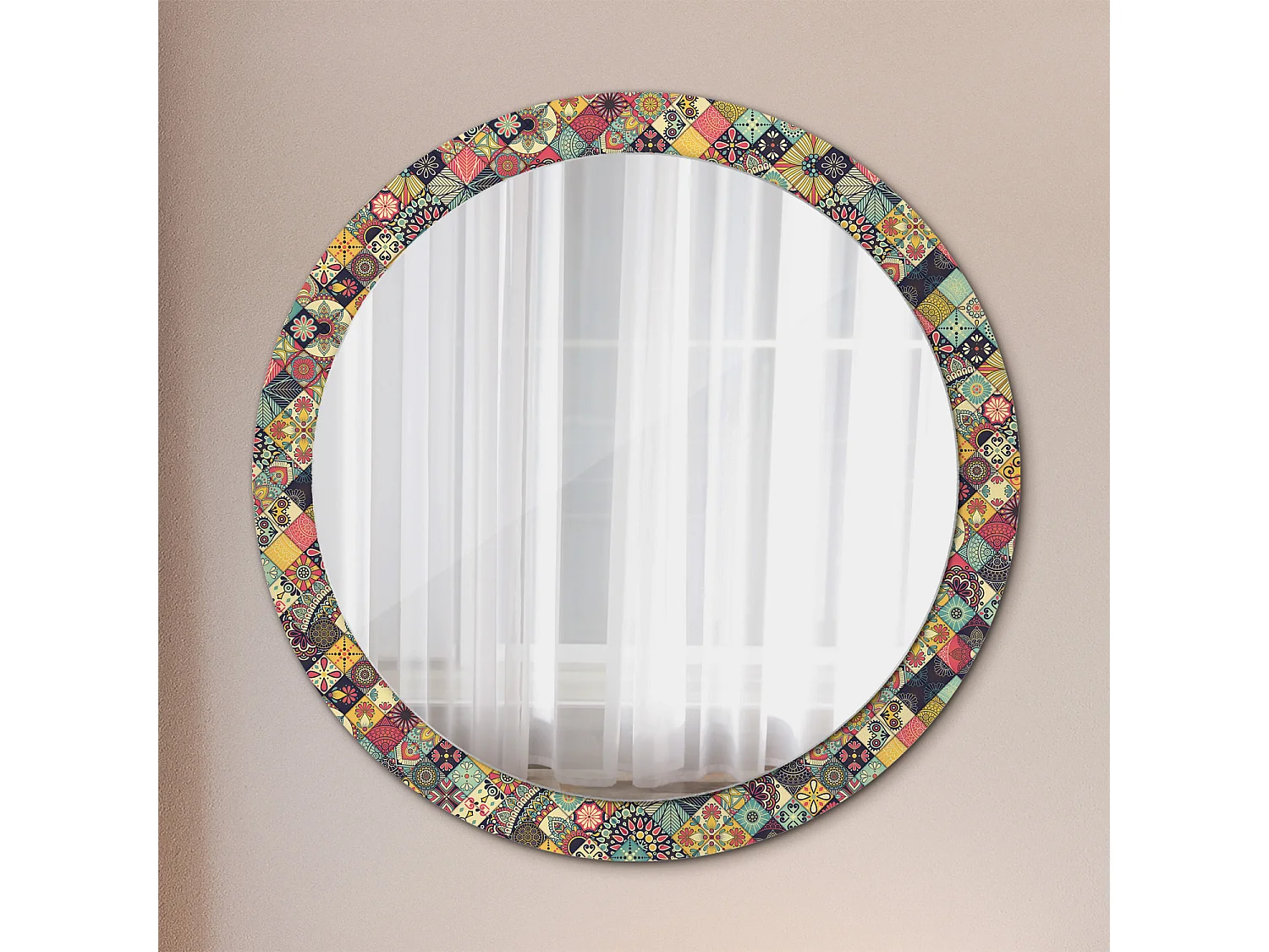 Decoratieve ronde spiegel - patchwork tegels - 90 cm