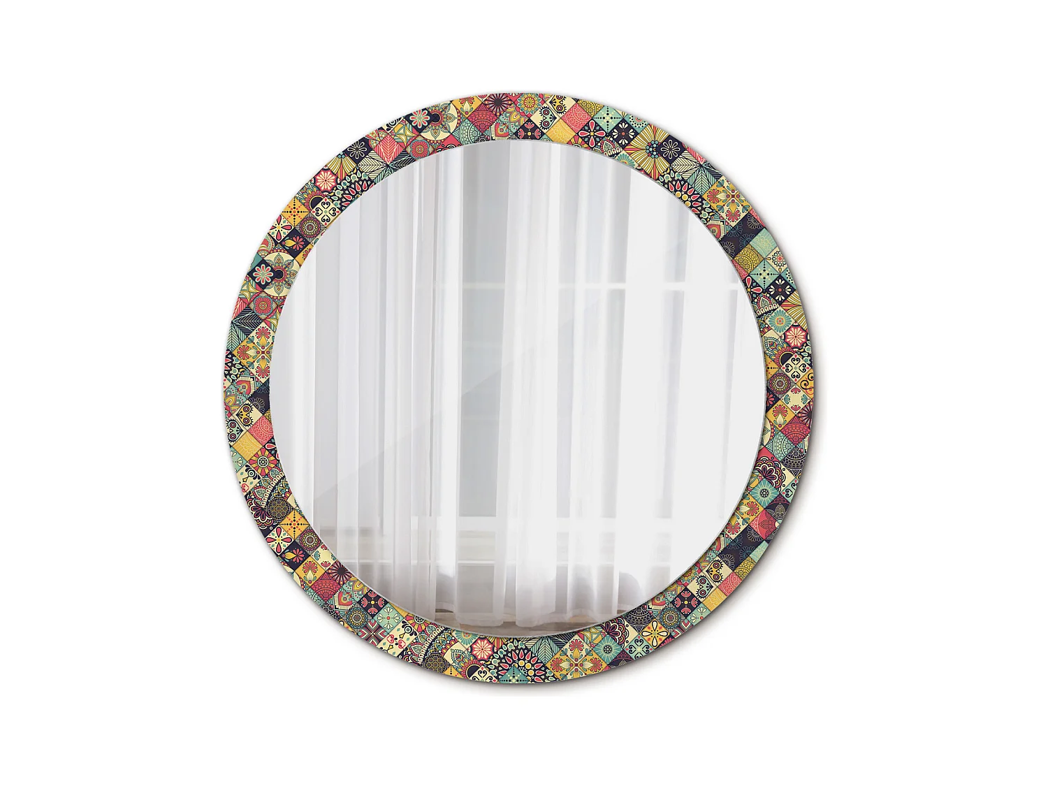 Miroir rond décoratif - Carreaux Patchwork - 90 cm