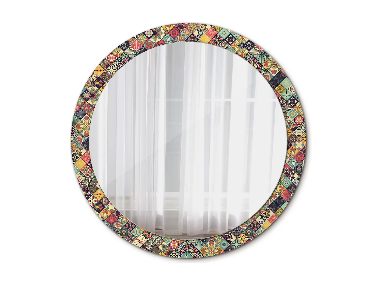 Dekorativer runder Spiegel – Patchwork-Fliesen – 90 cm