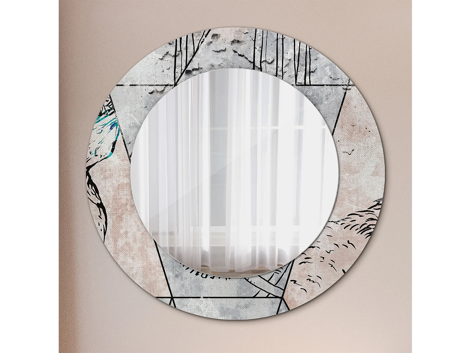 Dekorativer runder Spiegel - Abstrakte Tiere - 50 cm