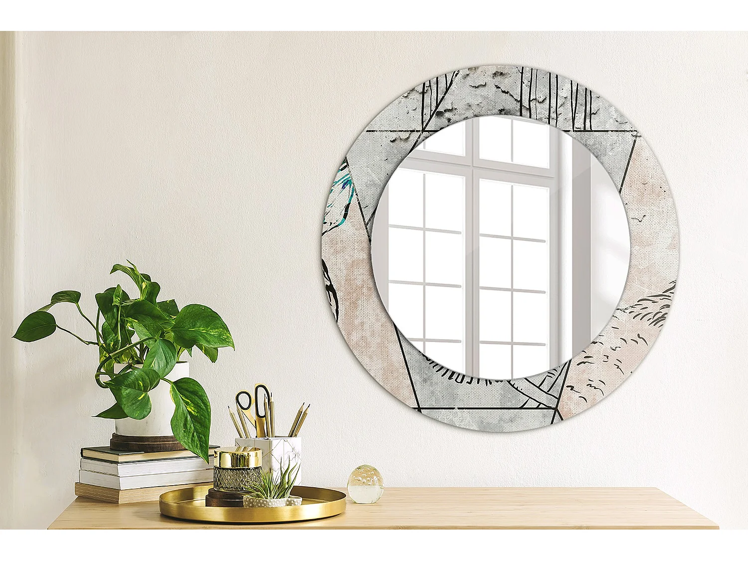 Dekorativer runder Spiegel - Abstrakte Tiere - 50 cm