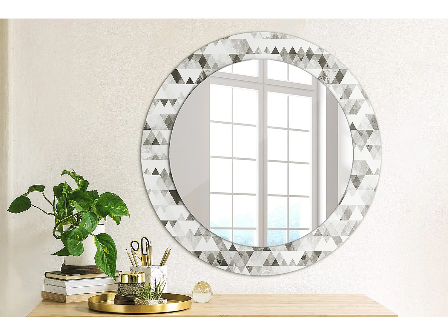 Runder dekorativer Spiegel - Dreiecke - 60 cm