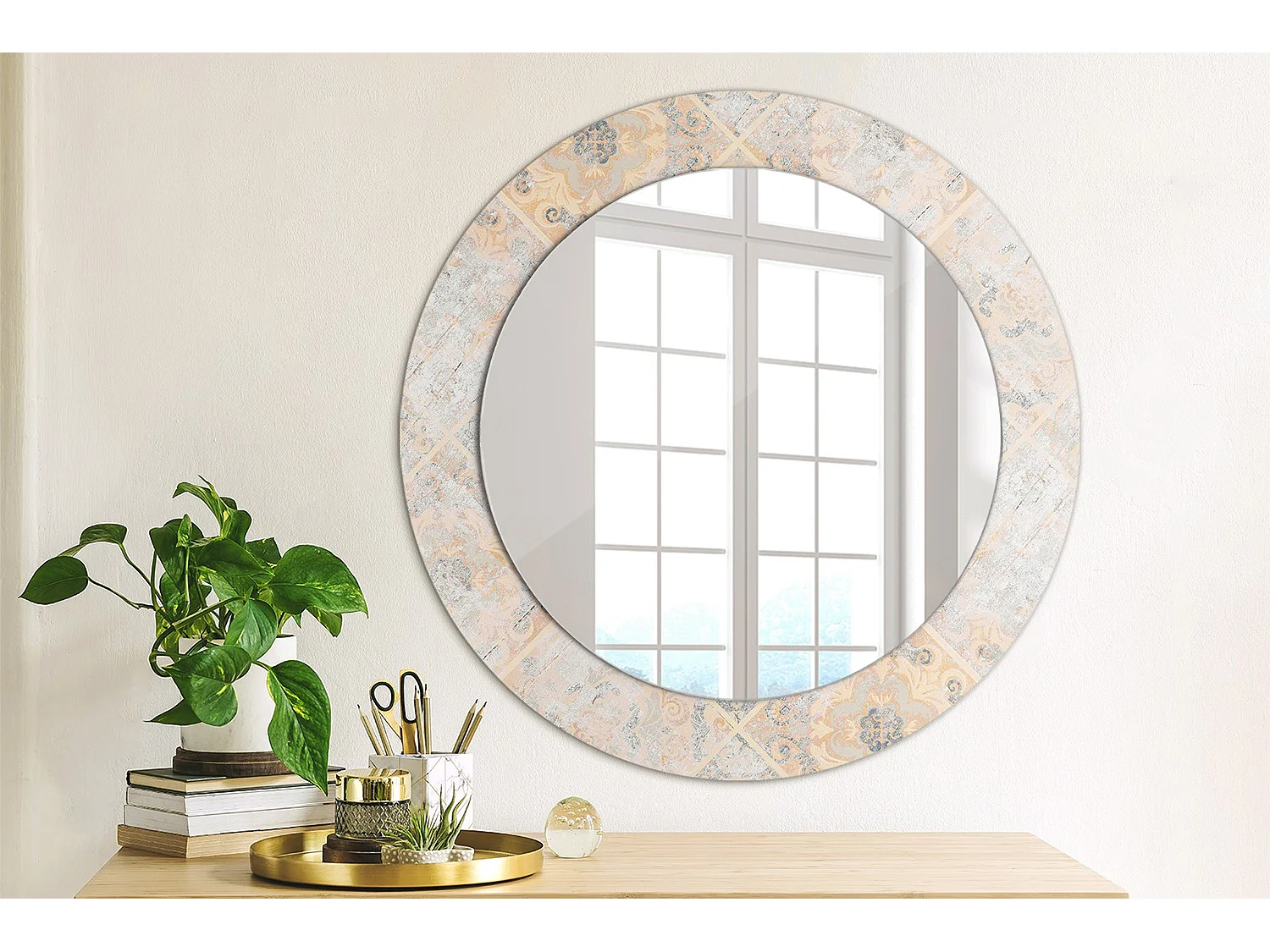 Miroir rond décoratif - Carreaux râpés - 70 cm