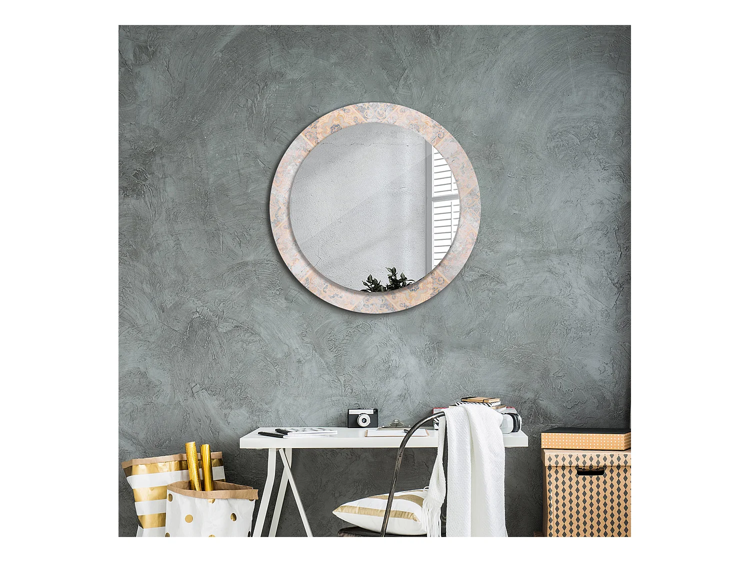 Miroir rond décoratif - Carreaux râpés - 70 cm