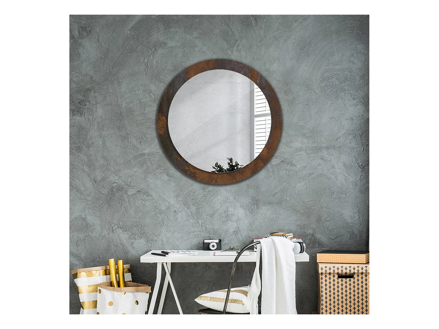 Miroir rond décoratif - Rustique métallisé - 80 cm