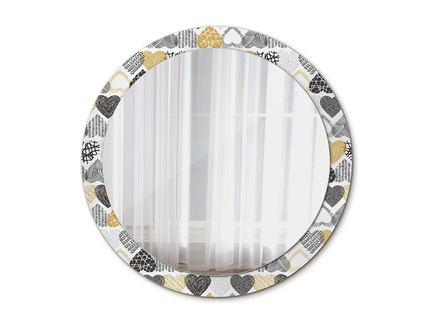 Miroir rond décoratif - Coeurs style Doodle - 90 cm