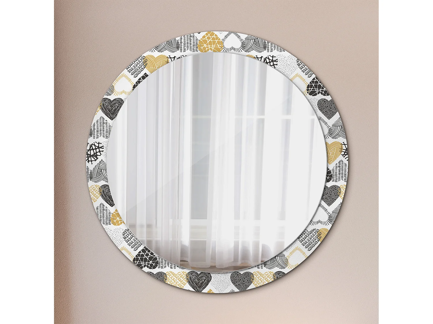 Miroir rond décoratif - Coeurs style Doodle - 90 cm