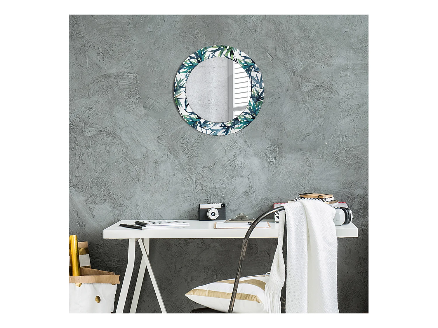 Ronde decoratieve spiegel – Blauwe Palmen – 50 cm