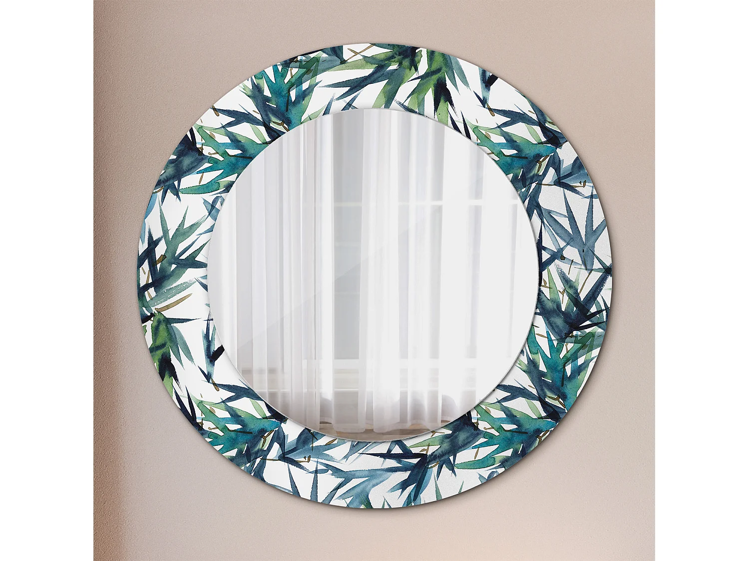 Miroir rond décoratif - Palmiers bleus - 50 cm