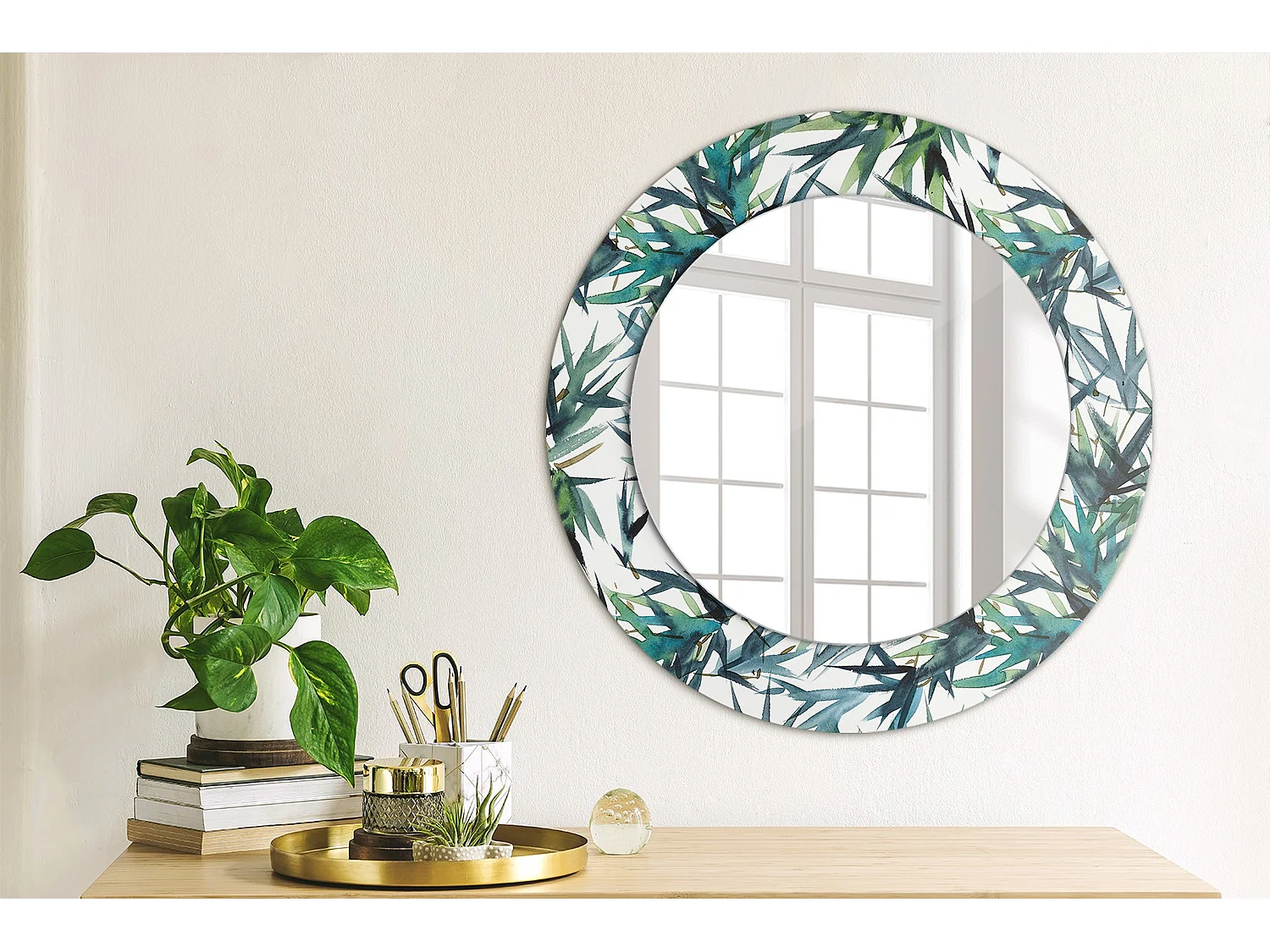 Miroir rond décoratif - Palmiers bleus - 50 cm