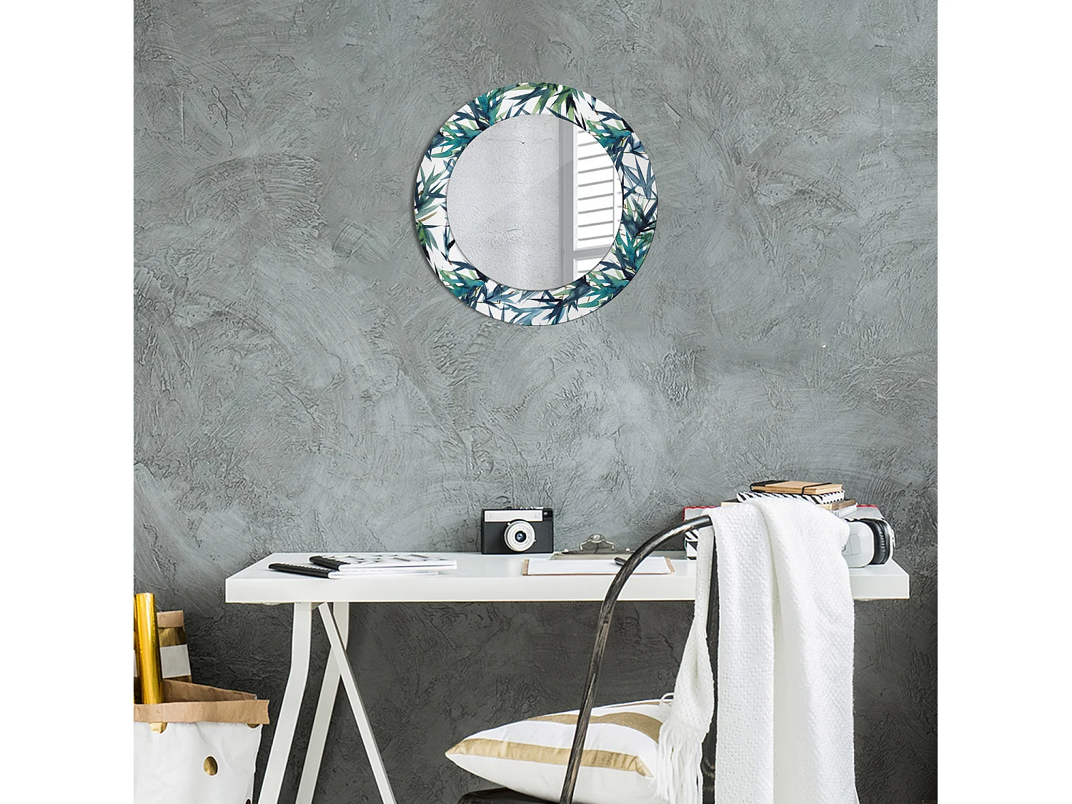 Miroir rond décoratif - Palmiers bleus - 50 cm