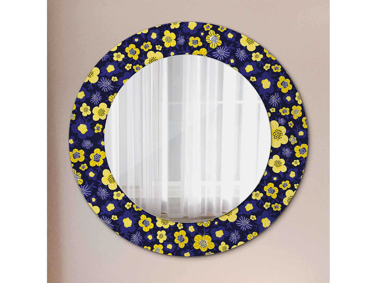 Decoratieve ronde spiegel - Kleine bloemen - 50 cm