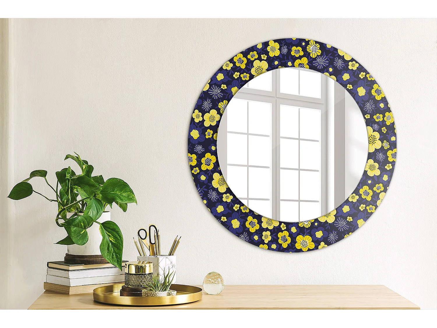 Decoratieve ronde spiegel - Kleine bloemen - 50 cm