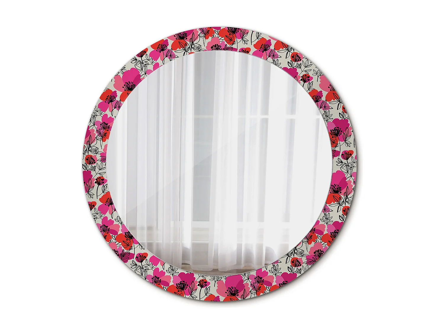 Runder dekorativer Spiegel - Pink Poppies - 80 cm