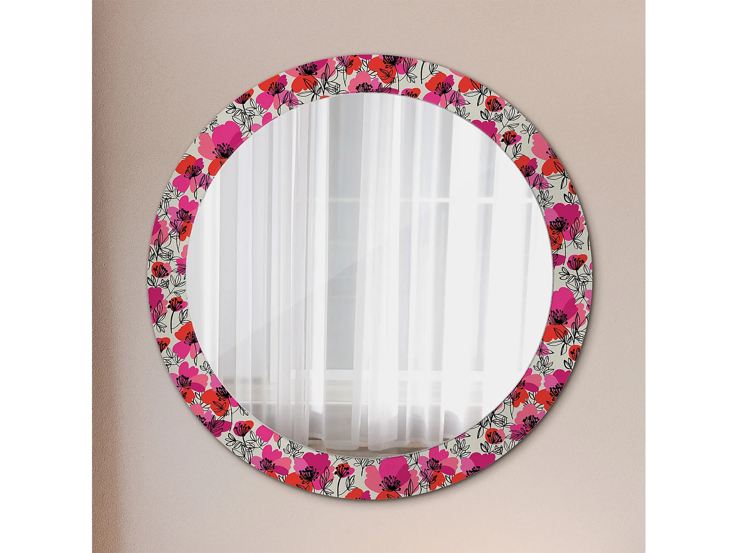 Runder dekorativer Spiegel - Pink Poppies - 80 cm