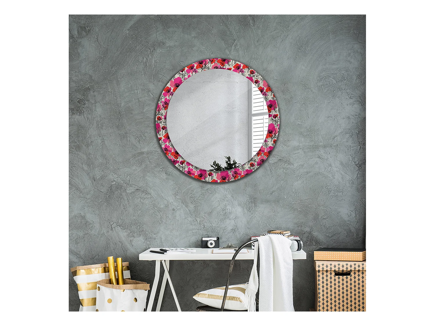 Ronde decoratieve spiegel - Roze Klaprozen - 80 cm