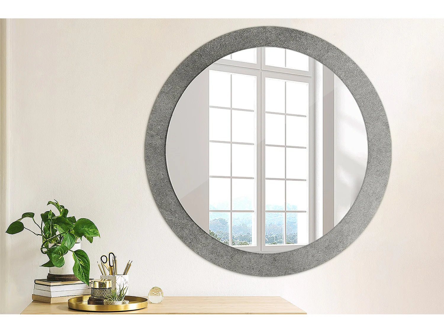 Runder dekorativer Spiegel - Betonstruktur - 80 cm